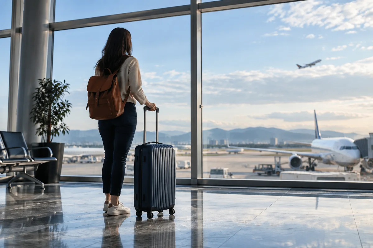 Viajante com mala em um aeroporto